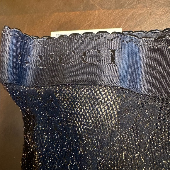 New Authentic Gucci GG Supreme Logo Tights Black Gold Size S - Picture 9 of 10